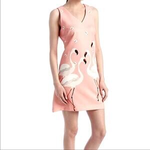 Gabby Skye NWT Salmon Pink Woven Texture Flamingo Novelty Sleeveless Dress